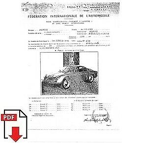1966 Alpine A110 1300 FIA homologation form PDF download